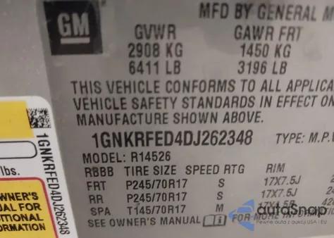 2013 Chevrolet Traverse Ls из США, поврежденный, VIN 1GNKRFED4DJ262348